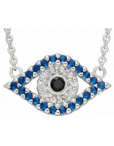 Collier œil bleu zirconium en argent 925