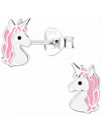 Boucle d'oreille licorne rose en argent 925