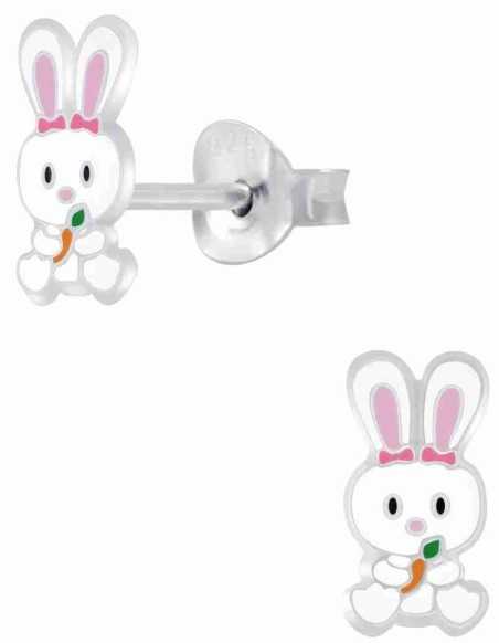 Boucle d'oreille petit lapin rose en argent 925