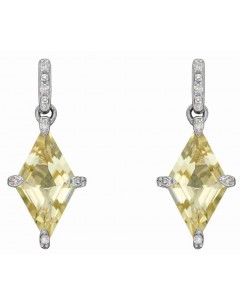 Mon-bijou - D2384 - Boucle d'oreille diament et quartz citron en or blanc 375/1000