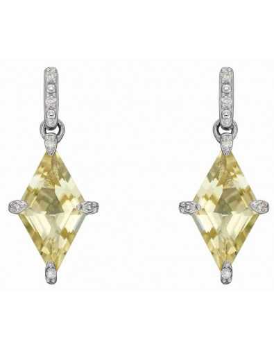 Boucle d'oreille diamant et quartz citron en or blanc 375