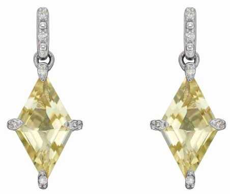 Boucle d'oreille diamant et quartz citron en or blanc 375