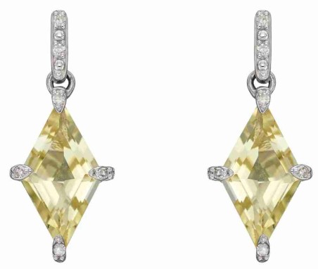 Mon-bijou - D2384 - Boucle d'oreille diament et quartz citron en or blanc 375/1000