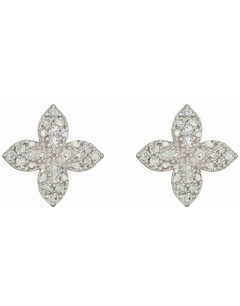 Mon-bijou - D2390 - Boucle d'oreille fleur de diament sur or blanc 375/1000