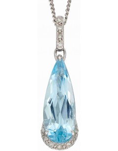 Mon-bijou - D2277c - Collier diament et topaze bleue sur or blanc 375/1000