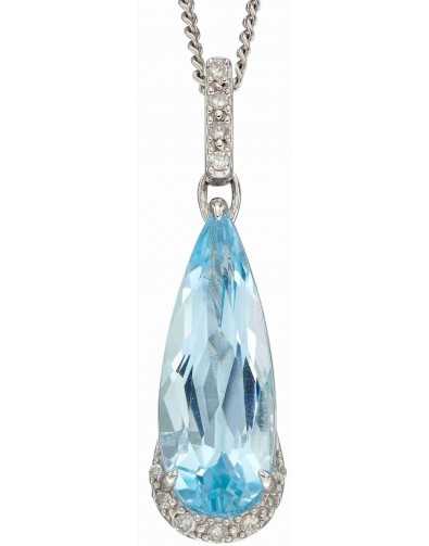 Collier diamant et topaze bleue sur or blanc 375