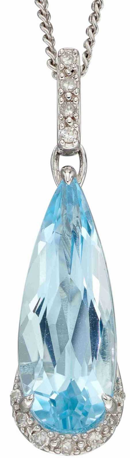 Mon-bijou - D2277c - Collier diament et topaze bleue sur or blanc 375/1000