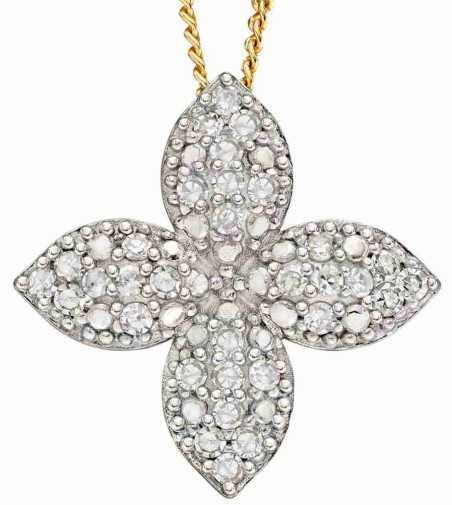 Mon-bijou - D2283c - Collier fleur diament sur or 375/1000