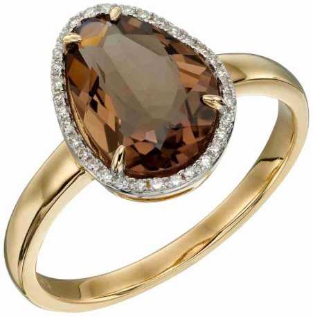 Mon-bijou - D585 - Bague diament et quartz fumé sur or 375/1000