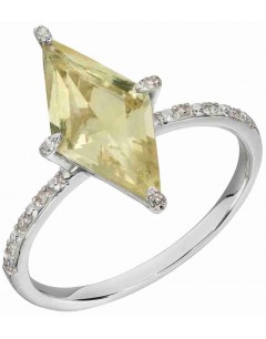 Mon-bijou - D586 - Bague diament et quartz citron sur or blanc 375/1000