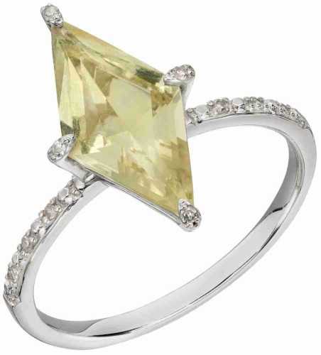 Bague diamant et quartz citron en or blanc 375