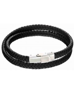 Mon-bijou - D5125 - Bracelet cuir noir en acier inoxydable