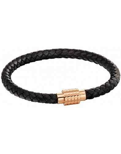 Bracelet cuir de vachette véritable noir en acier inoxydable