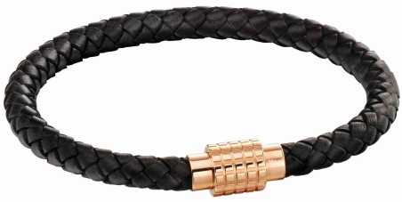 Bracelet cuir de vachette véritable noir en acier inoxydable