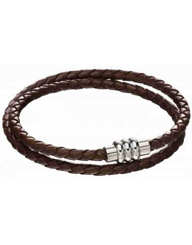 Bracelet cuir de vachette véritable marron en acier inoxydable