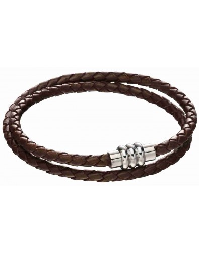 Mon-bijou - D5132 - Bracelet cuir marron en acier inoxydable