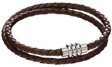 Bracelet cuir de vachette véritable marron en acier inoxydable