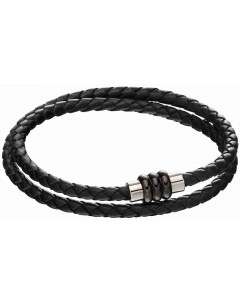 Mon-bijou - D5133 - Bracelet cuir noir en acier inoxydable