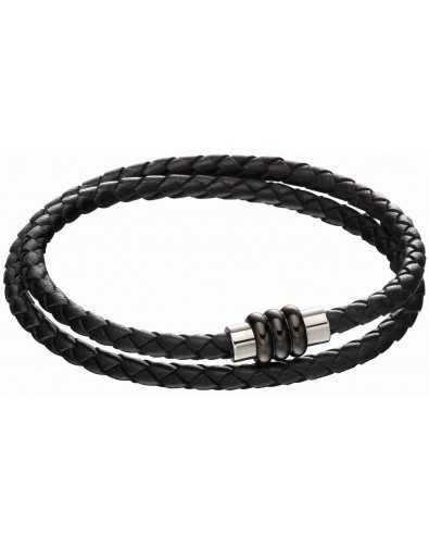 Bracelet cuir de vachette véritable noir en acier inoxydable