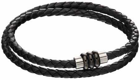 Bracelet cuir de vachette véritable noir en acier inoxydable