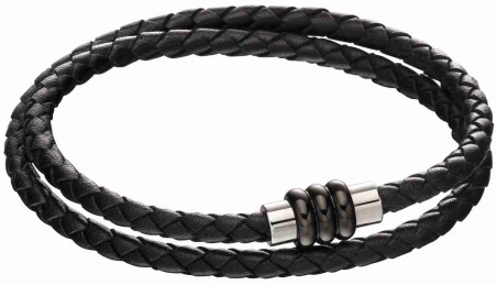Mon-bijou - D5133 - Bracelet cuir noir en acier inoxydable