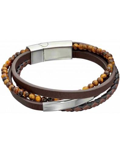 Mon-bijou - D5317 - Bracelet cuir en acier inoxydable