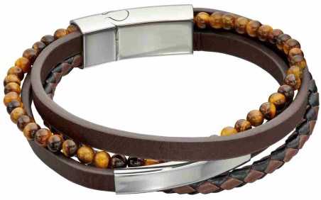 Mon-bijou - D5317 - Bracelet cuir en acier inoxydable