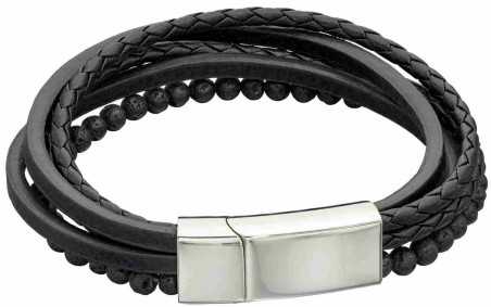 Mon-bijou - D5318 - Bracelet cuir en acier inoxydable