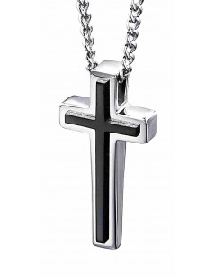 Mn-bijou - D3006 - Collier croix onyx en acier inoxydable