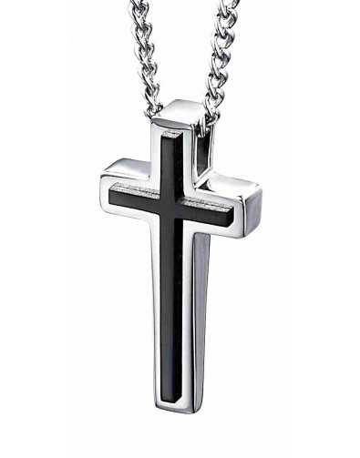 Collier croix onyx en acier inoxydable