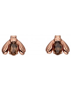 Mon-bijou - D5681 - Boucle d'oreille original abeille quartz fumé plaque or rose en argent 925/1000
