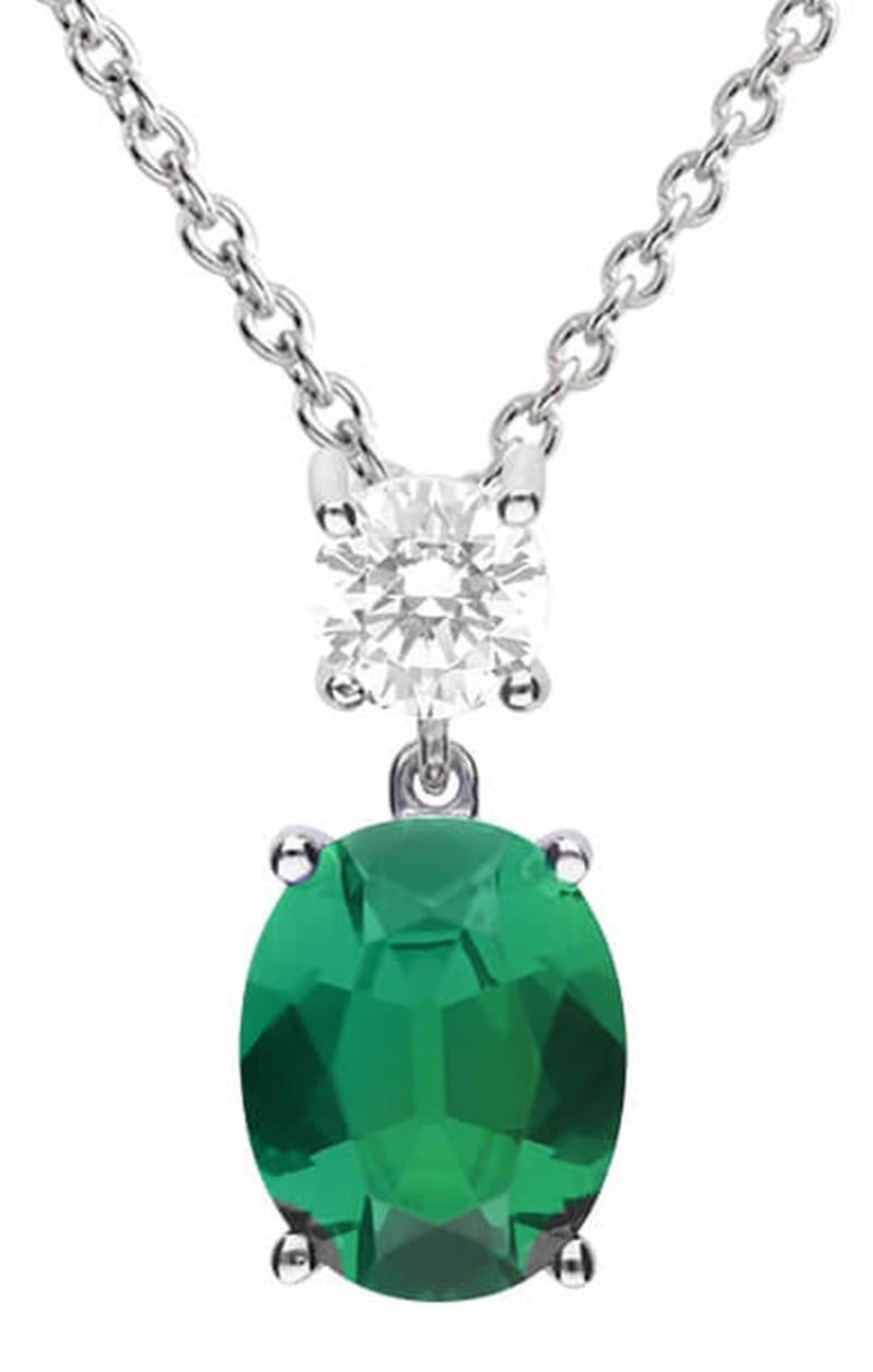Mon-bijou - D5113c - Collier zirconium couleur vert émeraude et transparentes en argent 925/1000