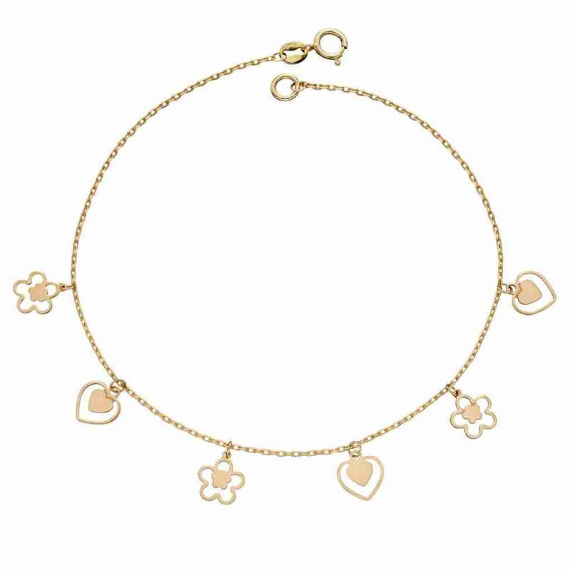 Mon-bijou - D508 - Bracelet fleurs et cœurs en Or 375/1000