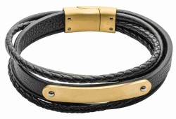 Mon-bijou - D5437 - Bracelet en cuir véritable et placage ionique doré en acier inoxydable