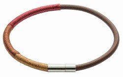 Bracelet en cuir véritable et enroulé de fil de coton, en acier inoxydable