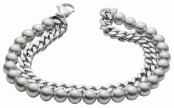 Mon-bijou - D5440 - Bracelet perle nacre et chaine en acier inoxydable