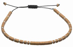 Mon-bijou - D5441 - Bracelet hématite couleur bronze et acier inoxydable sur cordon de coton