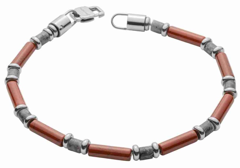 Mon-bijou - D5443 - Bracelet jaspe rouge et pierres de larvikite sur acier inoxydable