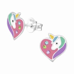 Boucle d'oreille licorne cœur en argent 925