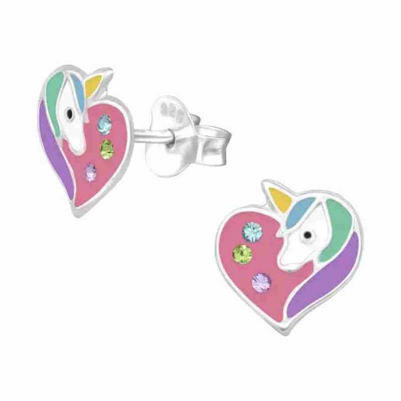 Boucle d'oreille licorne cœur en argent 925