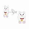 Boucle d'oreille chat blanc en argent 925