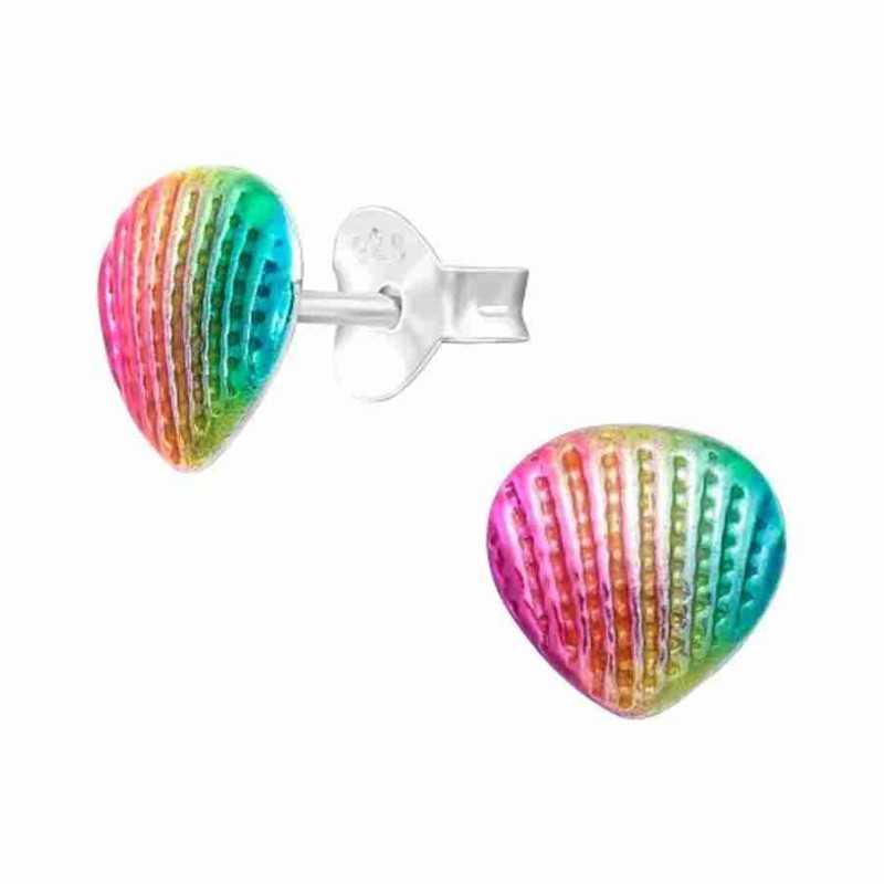 Boucle d'oreille coquillage arc en ciel en argent 925