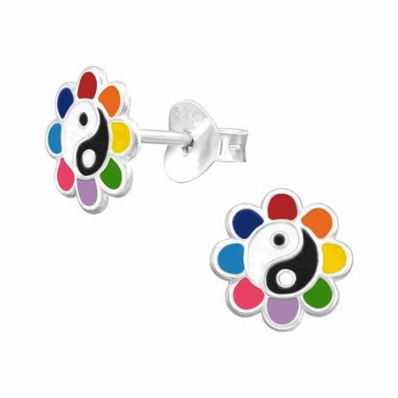 Boucle d'oreille fleur Yin-Yang en argent 925