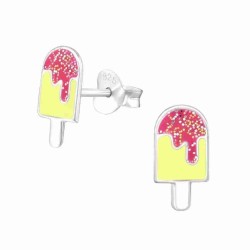 Mon-bijou - H31343 - Boucle d'oreille glace aux couleurs de fraise vanille en argent 925