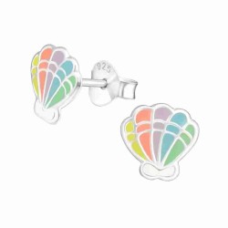 Boucle d'oreille coquillage au couleur de l'arc en ciel en argent 925