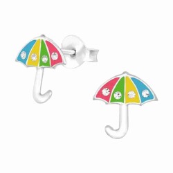 Boucle d'oreille parapluie arc en ciel en argent