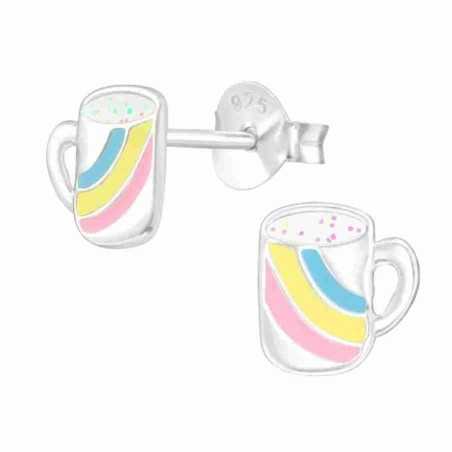 Boucle d'oreille mug arc en ciel en argent 925