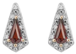 Mon-bijou - D1054 - Boucle d'oreille grenat rouge et diamant en or 375