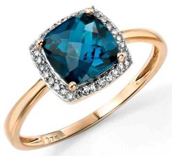 Bague topaze bleu et diamant en Or 375