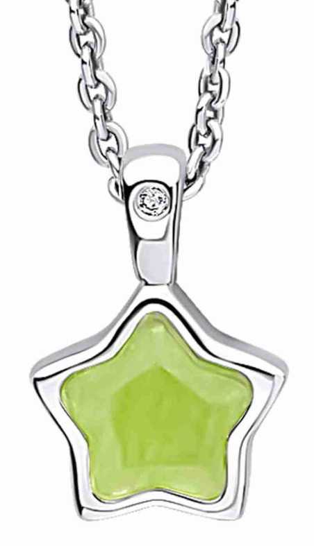 Collier étoile couleur vert pomme et diamant sur argent